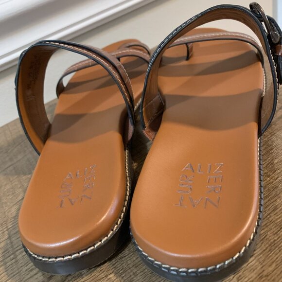 Naturalizer Karlie Toe Loop Sandals Croco Brown Leather with Buckle Size 9.5 - Picture 7 of 10